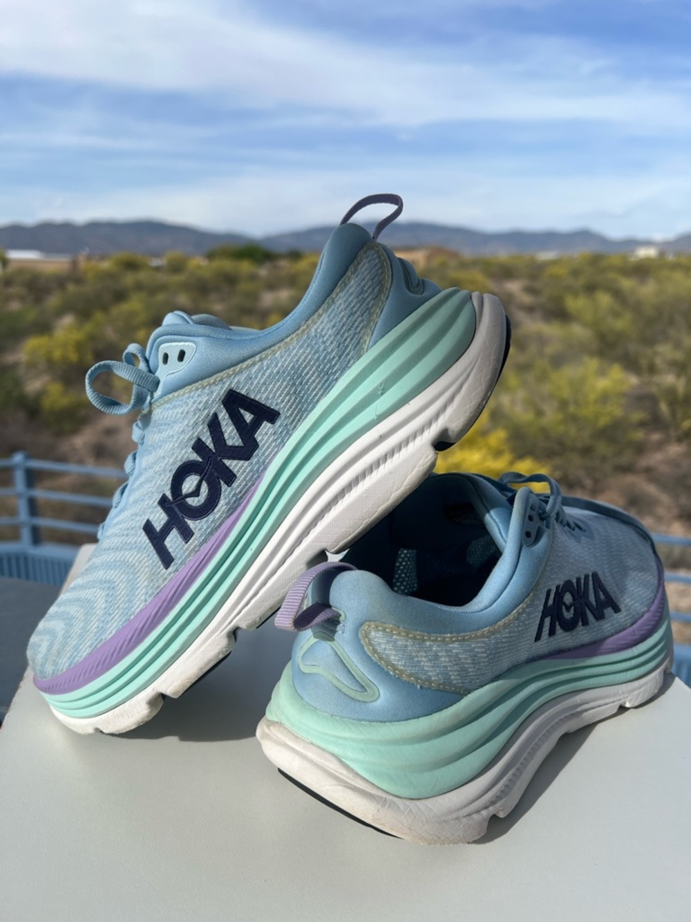 HOKA Gaviota 5 Light Blue Running Shoes with Mint and Lavender Accents